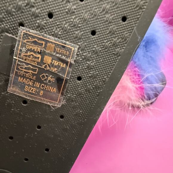 Akira NWOT Azalea Wang Dreamt We Spoke Rainbow Furry Slides Sandals Sz 8 Y2K - Picture 14 of 15